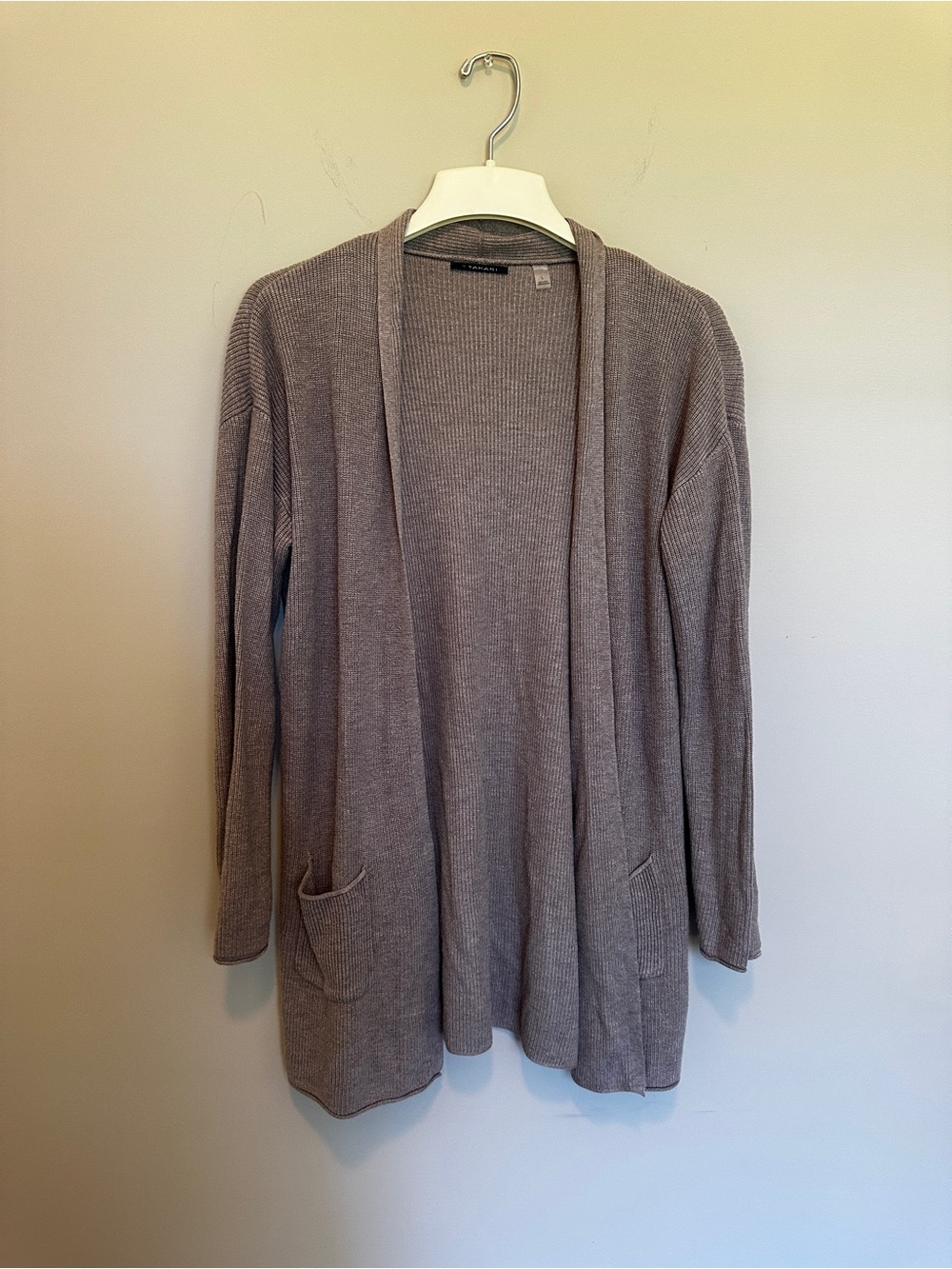 Tahari Open front plum/gray cardigan
